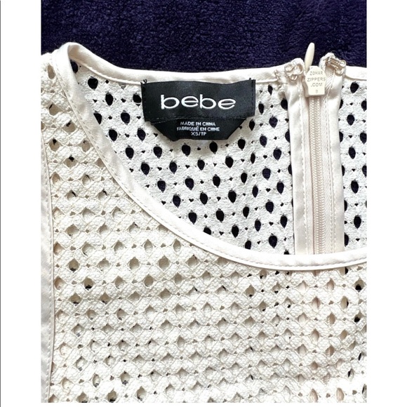 Bebe Beige Cap Sleeves Semi Sheer Crochet Top XS - Picture 7 of 10